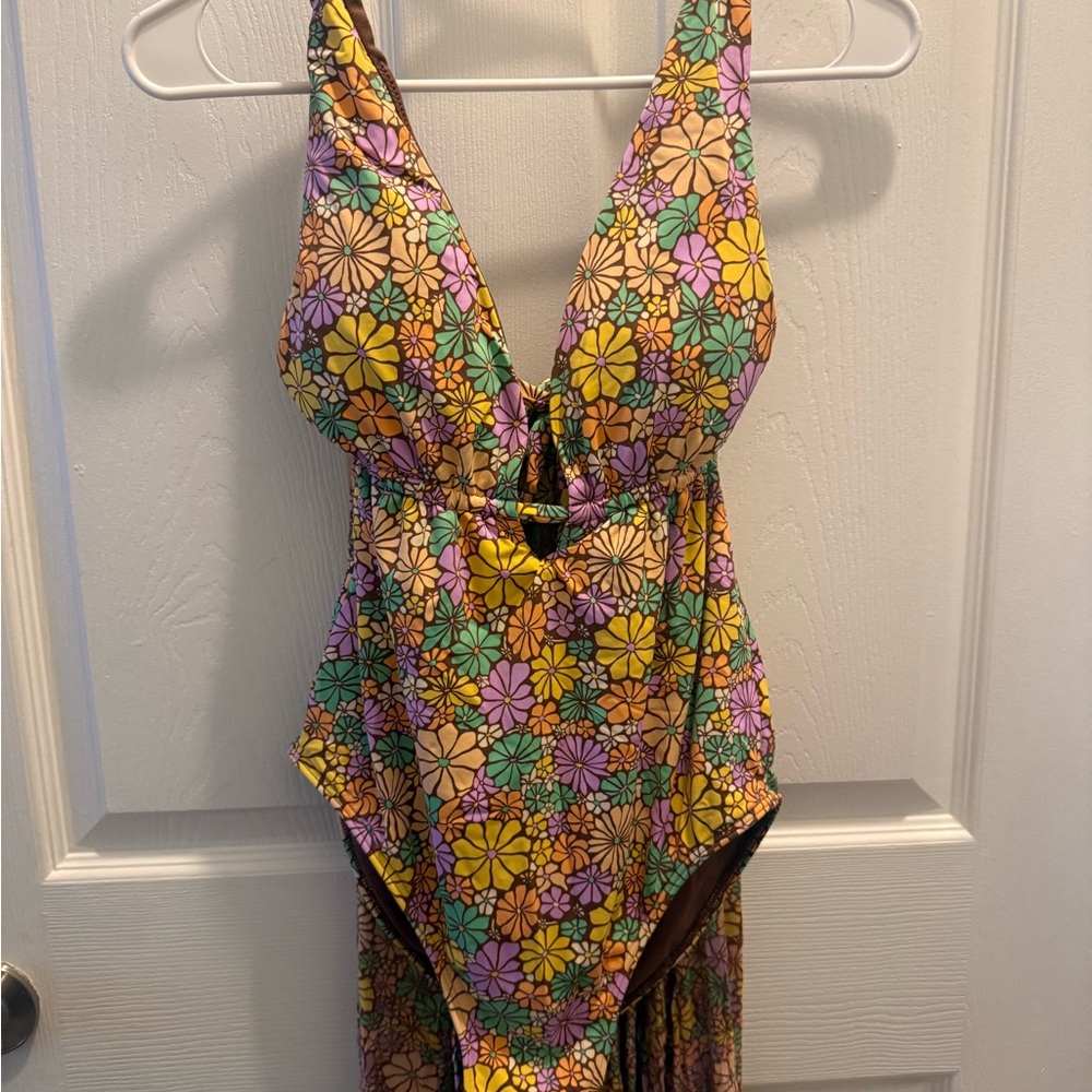 Roxy Floral One-Piece Swimsuit in Yellow, Green & Purple